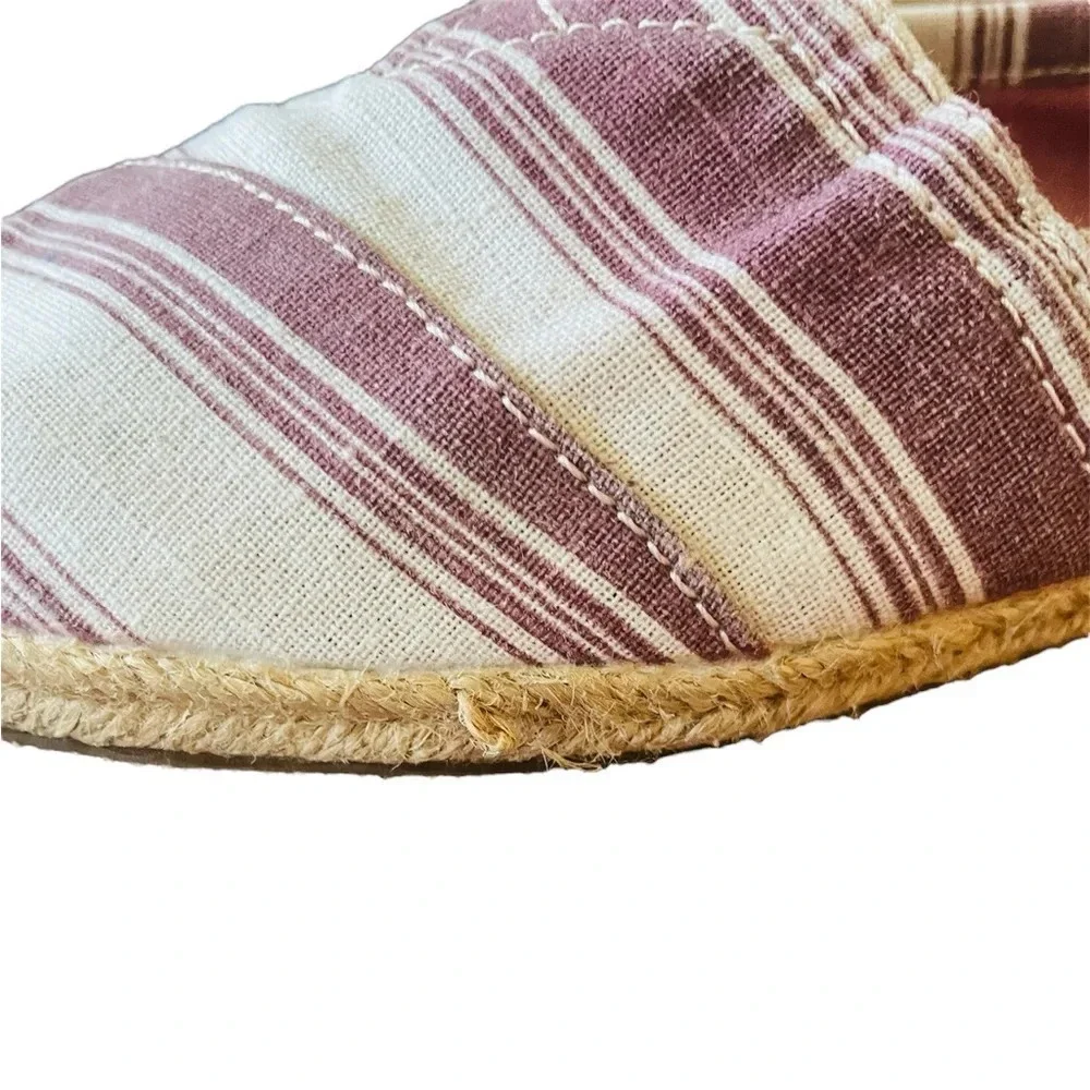 TOMS Alpargata espadrille slip-on canvas flats loafers 5.5 beige burgundy stripe